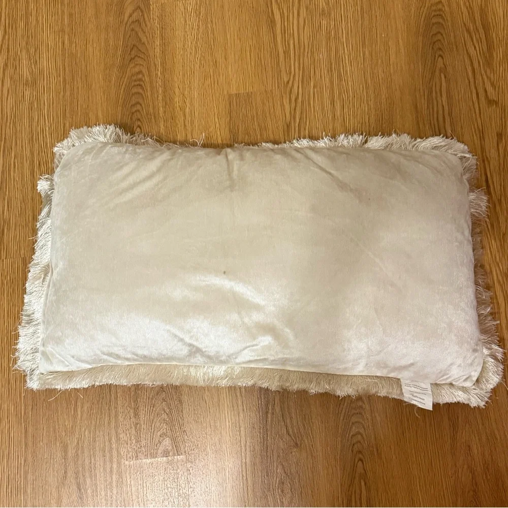 Elegant Lumbar Cream Fringe Pillow